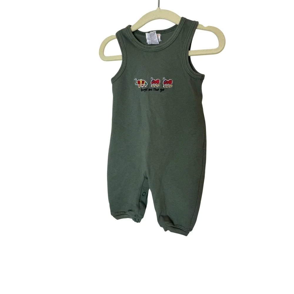 Carter's Romper Baby Boys 0-3 Months Green Bugs On The Go One Piece Vintage